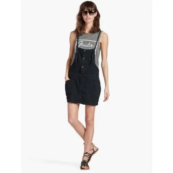 Lucky Brand | Dresses | Lucky Brand Black Wash Denim Utility Skirtall  Overall Mini Dress Size Small | Poshmark